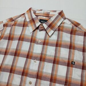 Marmot‎ Men's Cotton Blend S/S Plaid Button Shirt Red & Orange Size Large